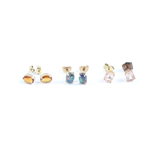 244 - 3x 9ct gold multi-gemstone stud earrings including opal triplet