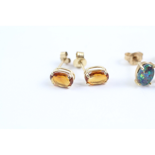 244 - 3x 9ct gold multi-gemstone stud earrings including opal triplet