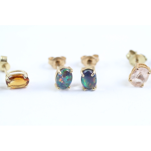 244 - 3x 9ct gold multi-gemstone stud earrings including opal triplet