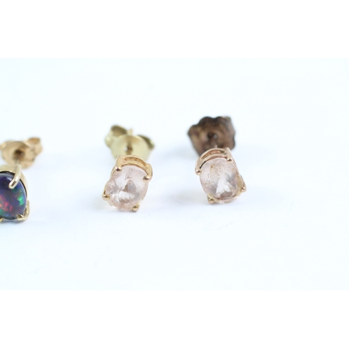 244 - 3x 9ct gold multi-gemstone stud earrings including opal triplet