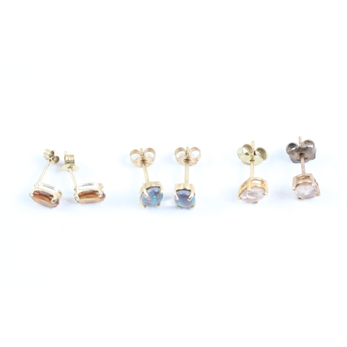 244 - 3x 9ct gold multi-gemstone stud earrings including opal triplet