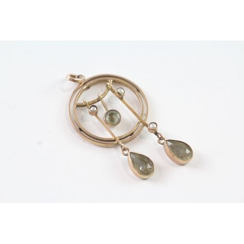 248 - 9ct gold art nouveau blue gemstone and seed pearl pendant