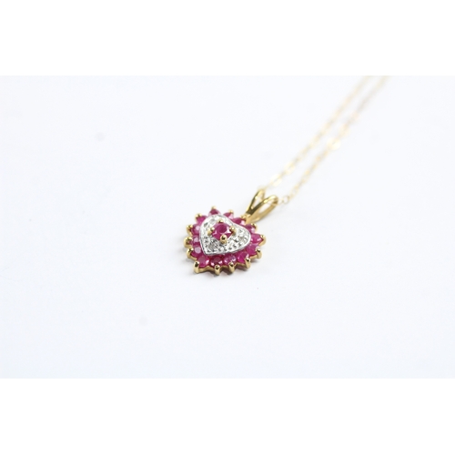 249 - 9ct gold ruby and diamond heart pendant on chain