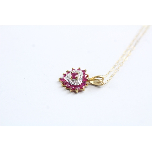 249 - 9ct gold ruby and diamond heart pendant on chain