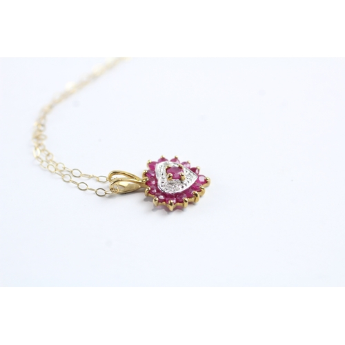 249 - 9ct gold ruby and diamond heart pendant on chain