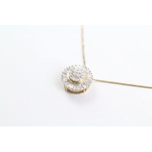 26 - 9ct gold round diamond pendant on chain