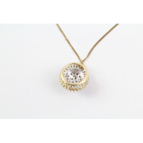 26 - 9ct gold round diamond pendant on chain