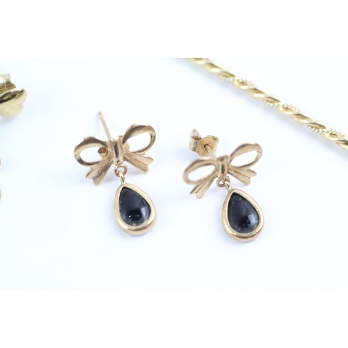 34 - 3x 9ct gold black onyx & cubic zirconia drop earrings