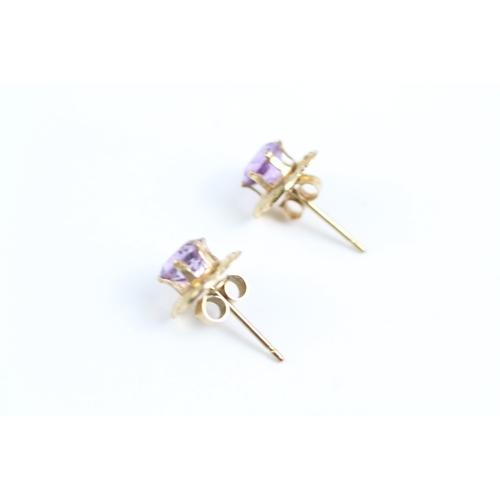 4 - 2x 9ct gold amethyst stud earrings & necklace set