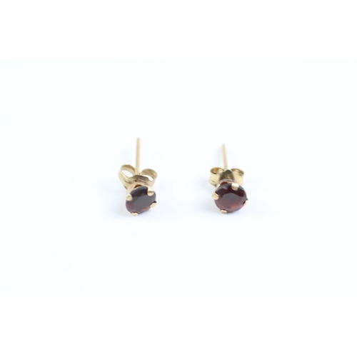 41 - 3x 9ct gold red & blue gemstone stud earrings