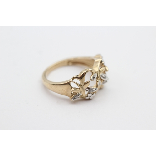 44 - 9ct gold diamond floral patterned dress ring (3.7g) Size N