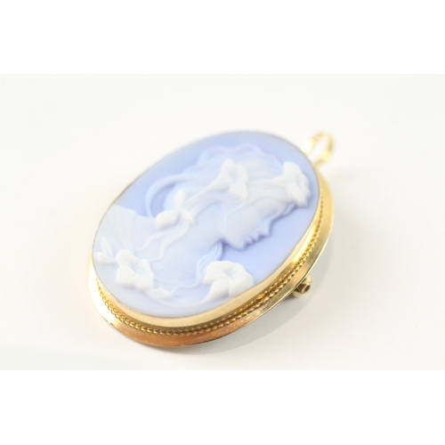 46 - 18ct gold agate portrait cameo brooch (6g)