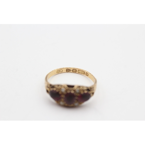 49 - 15ct gold antique purple paste & seed pearl dress ring (2.3g) as seen - stone missing Size Q