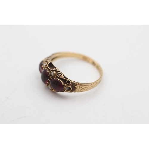 49 - 15ct gold antique purple paste & seed pearl dress ring (2.3g) as seen - stone missing Size Q