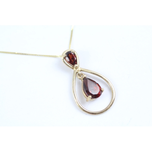 51 - 2x 9ct gold garnet drop earrings & necklace set