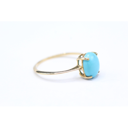 6 - 9ct gold blue gemstone claw set ring (1.3g) Size Q