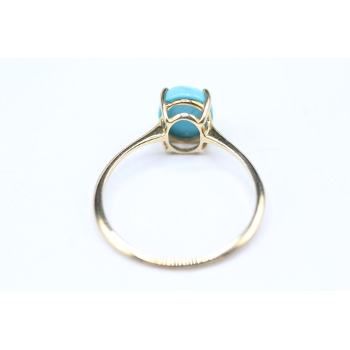 6 - 9ct gold blue gemstone claw set ring (1.3g) Size Q