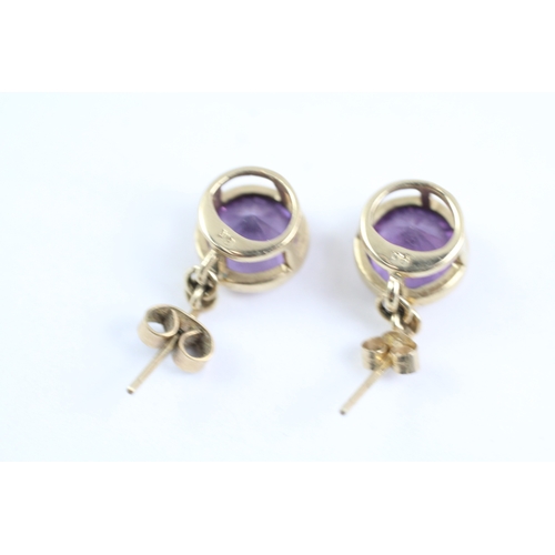 65 - 2x 9ct gold amethyst stud & drop earrings