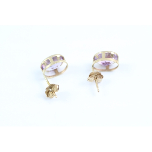 65 - 2x 9ct gold amethyst stud & drop earrings