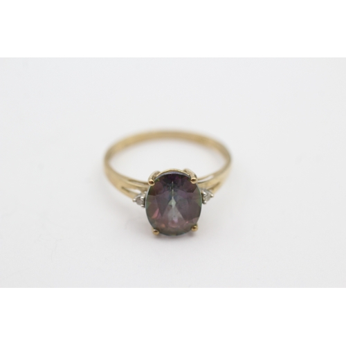 66 - 9ct gold mystic topaz & diamond dress ring (1.9g) Size P