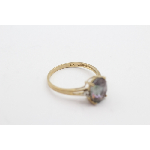 66 - 9ct gold mystic topaz & diamond dress ring (1.9g) Size P