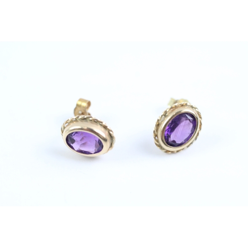 73 - 2x 9ct gold amethyst stud & drop earrings