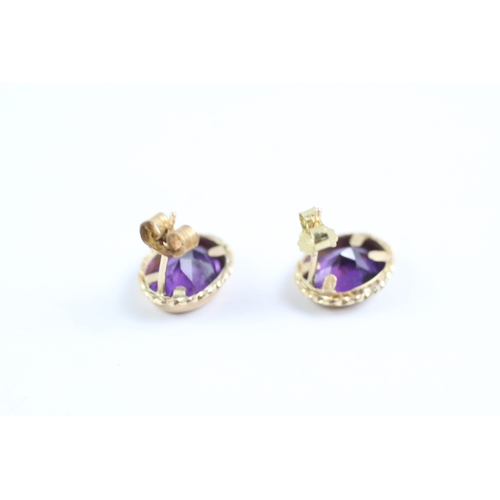 73 - 2x 9ct gold amethyst stud & drop earrings