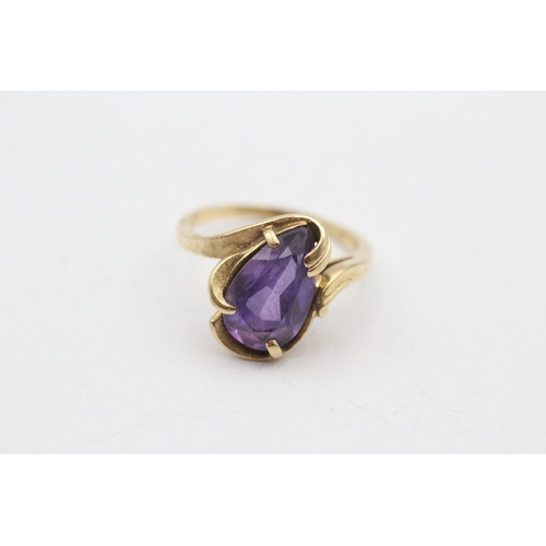 74 - 14ct gold pear cut amethyst dress ring (4g) Size M