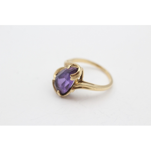 74 - 14ct gold pear cut amethyst dress ring (4g) Size M