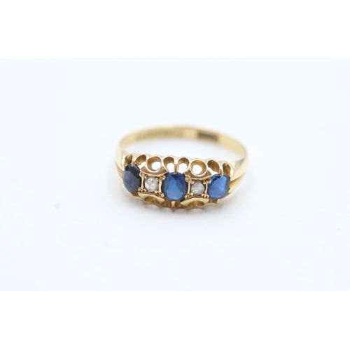 77 - 18ct gold diamond, sapphire & blue paste five stone ring (2.5g) Size N 1/2