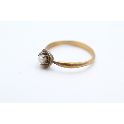 78 - 15ct gold antique pearl dress ring (2g) Size O