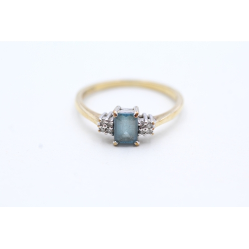 86 - 9ct gold blue topaz & diamond dress ring (2g) Size O 1/2