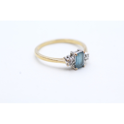 86 - 9ct gold blue topaz & diamond dress ring (2g) Size O 1/2