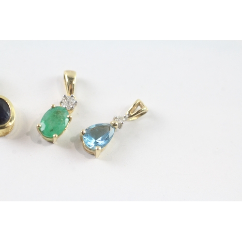 88 - 3 x 18ct gold diamond, sapphire and blue stone pendants (2.8g)