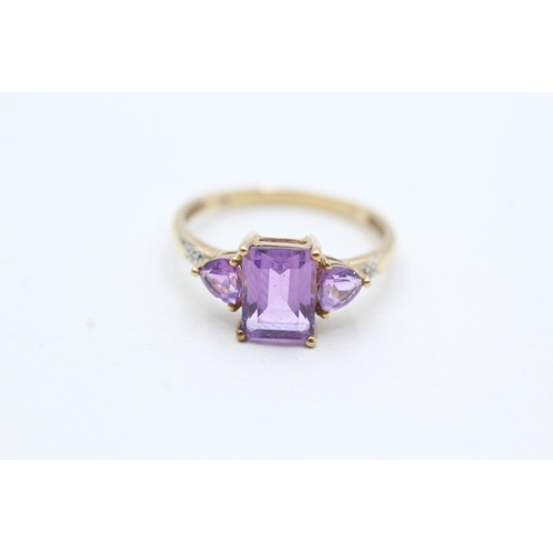 93 - 9ct gold vari-cut amethyst & diamond dress ring (1.8g) Size P