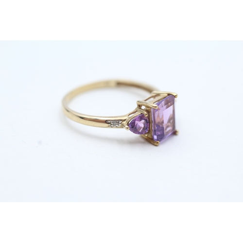 93 - 9ct gold vari-cut amethyst & diamond dress ring (1.8g) Size P