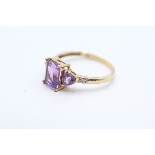 93 - 9ct gold vari-cut amethyst & diamond dress ring (1.8g) Size P