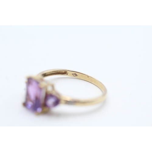 93 - 9ct gold vari-cut amethyst & diamond dress ring (1.8g) Size P