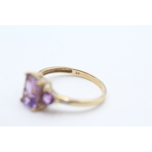 93 - 9ct gold vari-cut amethyst & diamond dress ring (1.8g) Size P