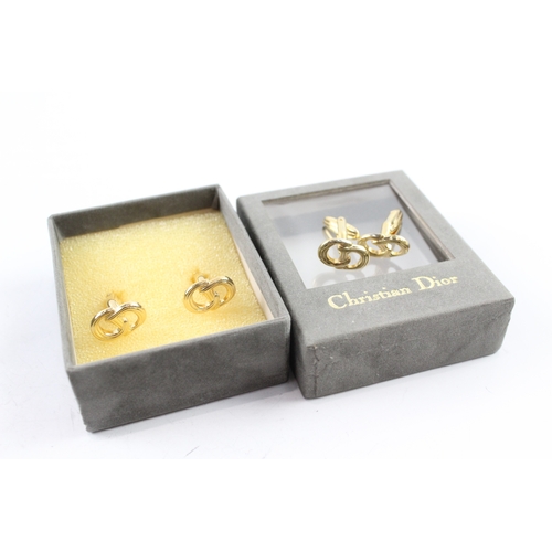 256 - Collection of Christian Dior Gold Tone Logo Cuff Links w/ Box 15g