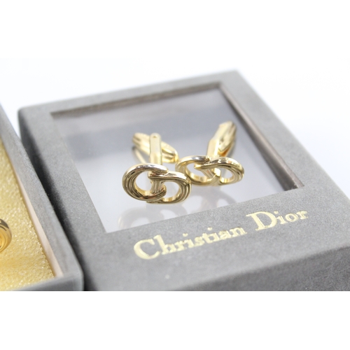 256 - Collection of Christian Dior Gold Tone Logo Cuff Links w/ Box 15g