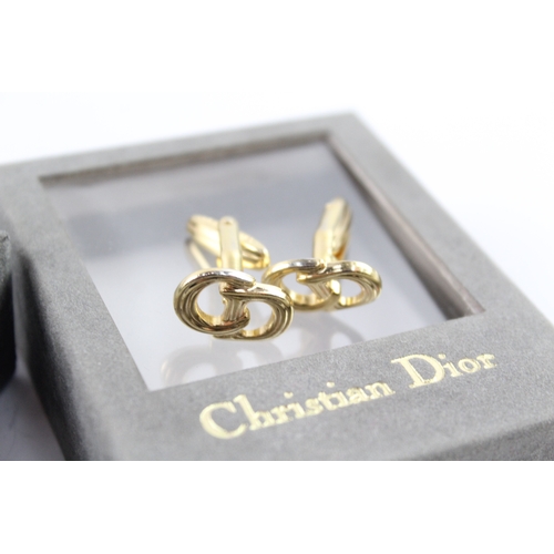 256 - Collection of Christian Dior Gold Tone Logo Cuff Links w/ Box 15g