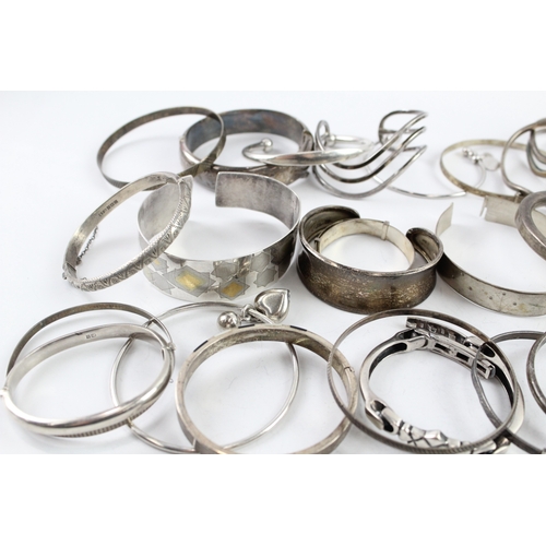 258 - Assortment of Sterling Silver Bangles inc. Etched, Vintage, Stone Set 511g