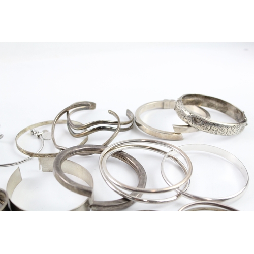 258 - Assortment of Sterling Silver Bangles inc. Etched, Vintage, Stone Set 511g