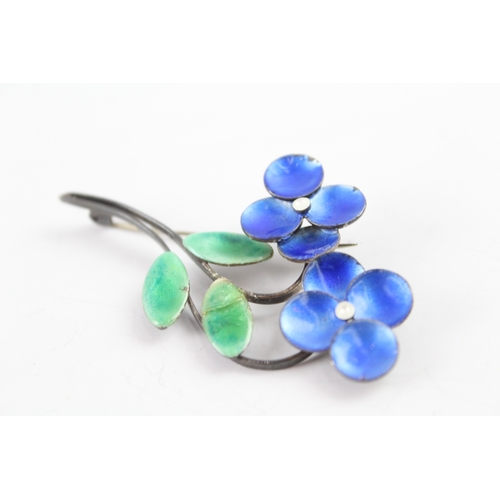 267 - Bernard Instone Sterling Silver Enamel Floral Brooch 10g