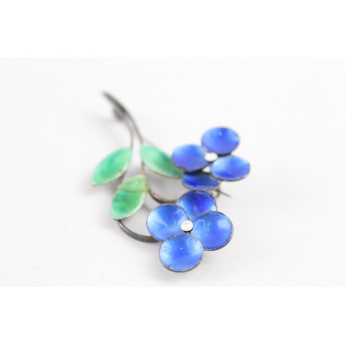 267 - Bernard Instone Sterling Silver Enamel Floral Brooch 10g