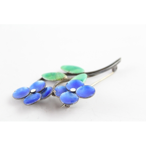 267 - Bernard Instone Sterling Silver Enamel Floral Brooch 10g