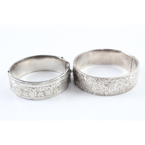 268 - Collection of Sterling Silver Bangles inc. Mid Century, Etched x 2 127g