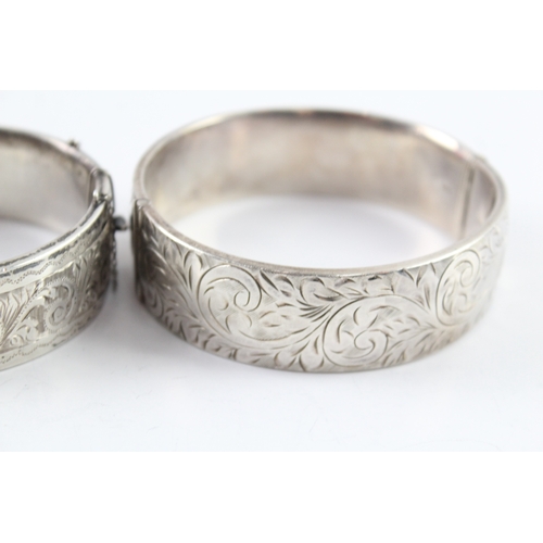 268 - Collection of Sterling Silver Bangles inc. Mid Century, Etched x 2 127g