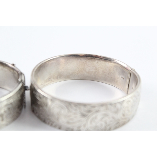 268 - Collection of Sterling Silver Bangles inc. Mid Century, Etched x 2 127g